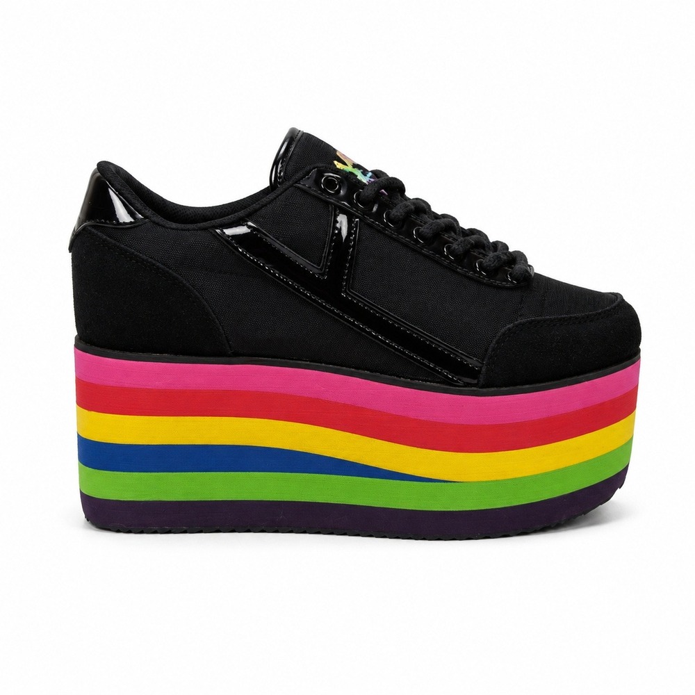 YRU Karazii Rainbow Platform Sneakers Black Multi Women's Size 7 EU 38 Y2K